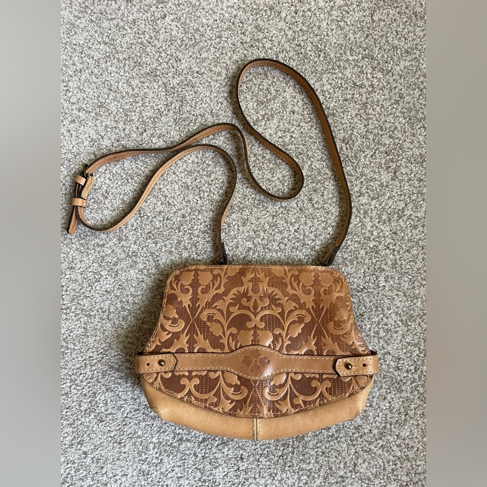 Patricia Nash Brown Tan Crossbody Bag with Textured Leather